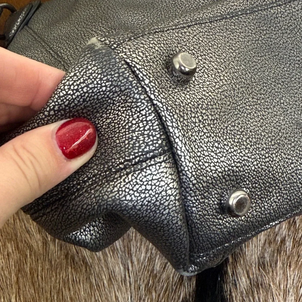 Coach‎ Edie 31 Pebbled Leather Metallic Gunmetal 36503 3 Compartment Turnlock